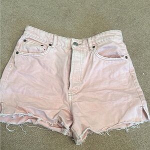 Zara Pink High Waist Denim Shorts with Frayed Hem